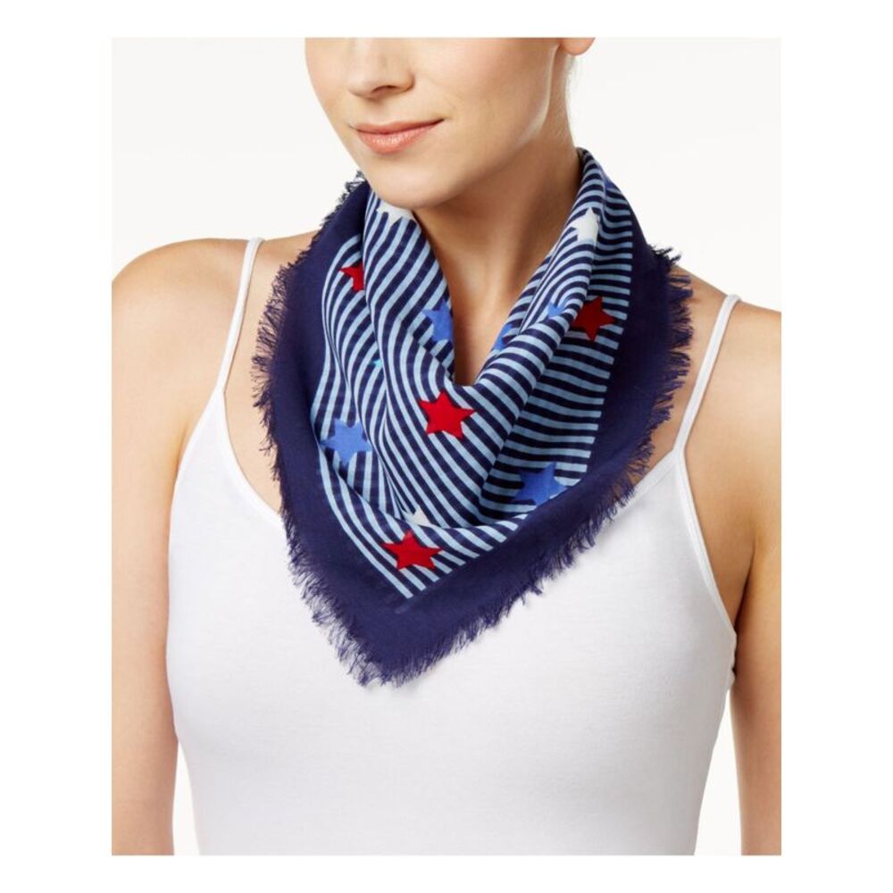 INC Womens Navy Cotton Stars And Stripe Bandana Lightweight Scarf